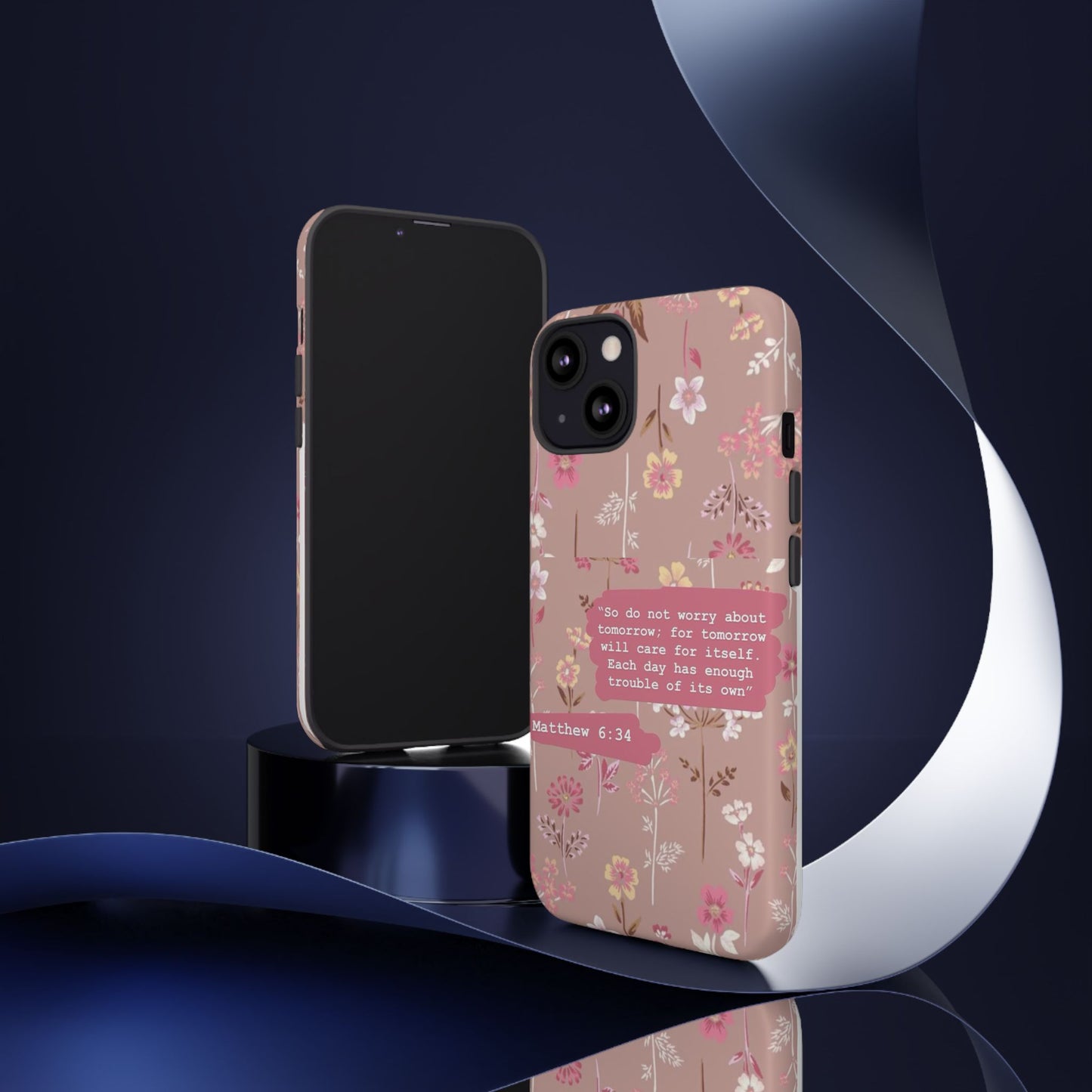 Phone Case Christian Bible Verse Matthew 6:34 Pink Floral Teen Girl Gift