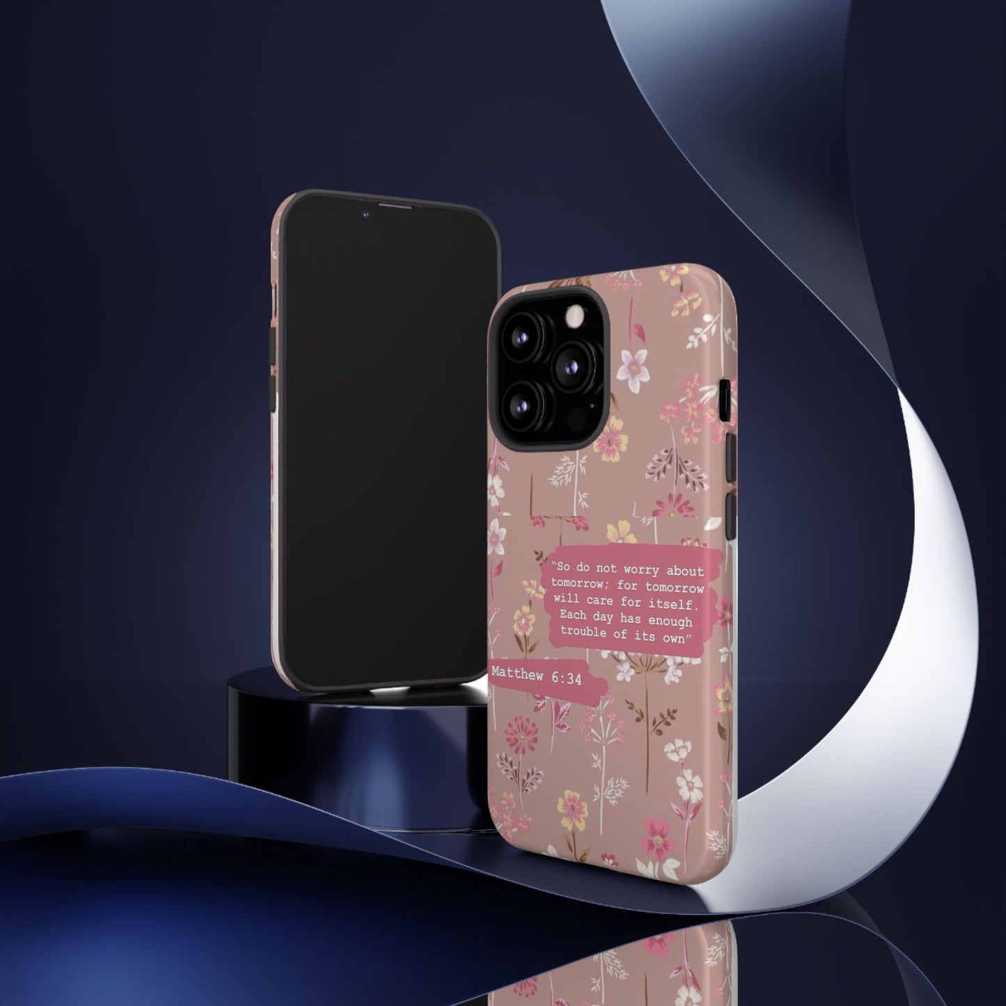 Phone Case Christian Bible Verse Matthew 6:34 Pink Floral Teen Girl Gift