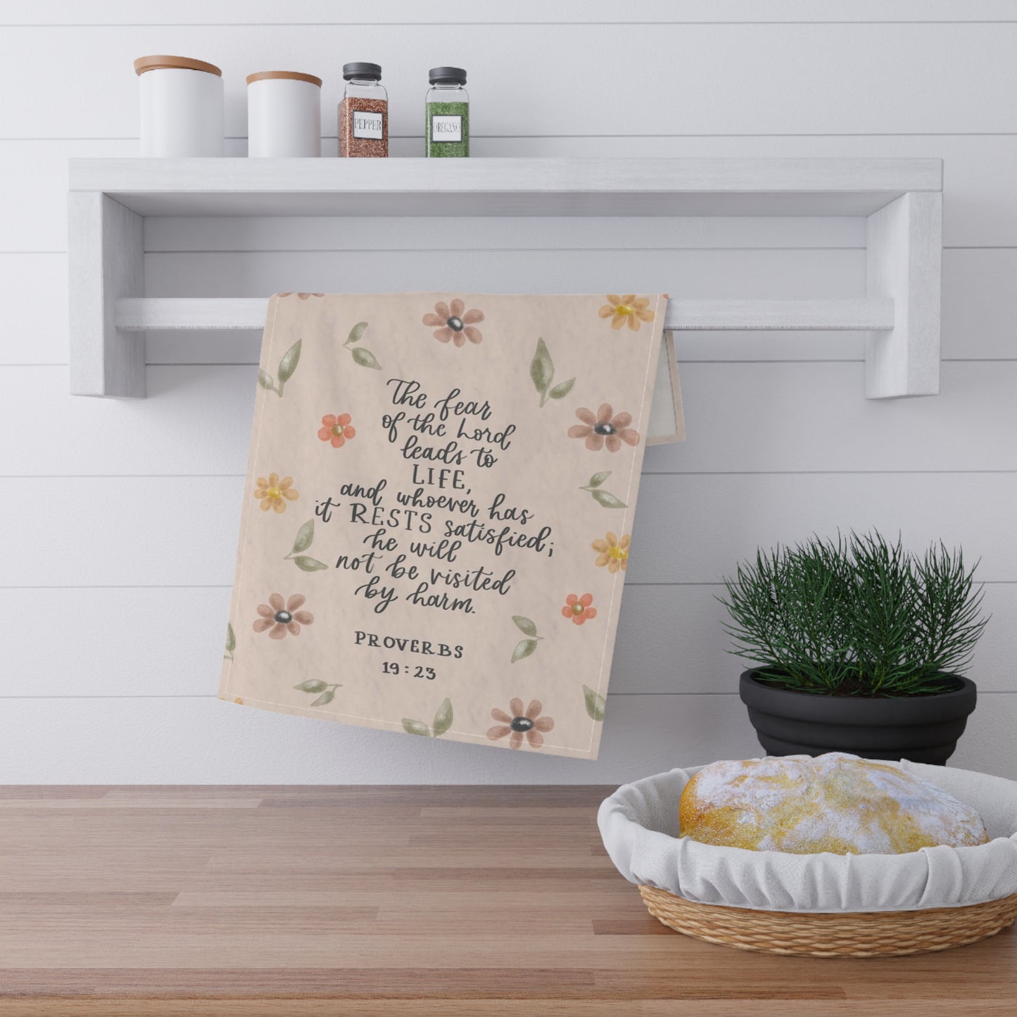 Tea Towel - Proverbs 19:23 Kitchen Christian Bible Verse, Mother's Day Gift