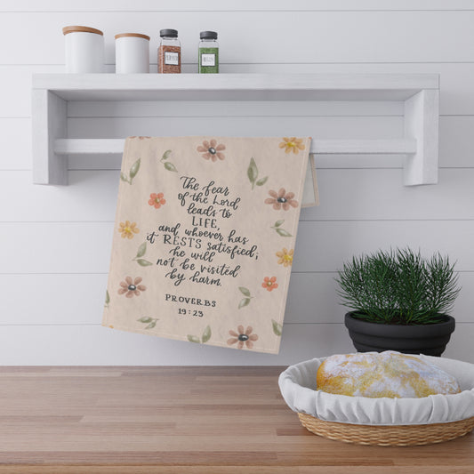 Tea Towel - Proverbs 19:23 Kitchen Christian Bible Verse, Mother's Day Gift