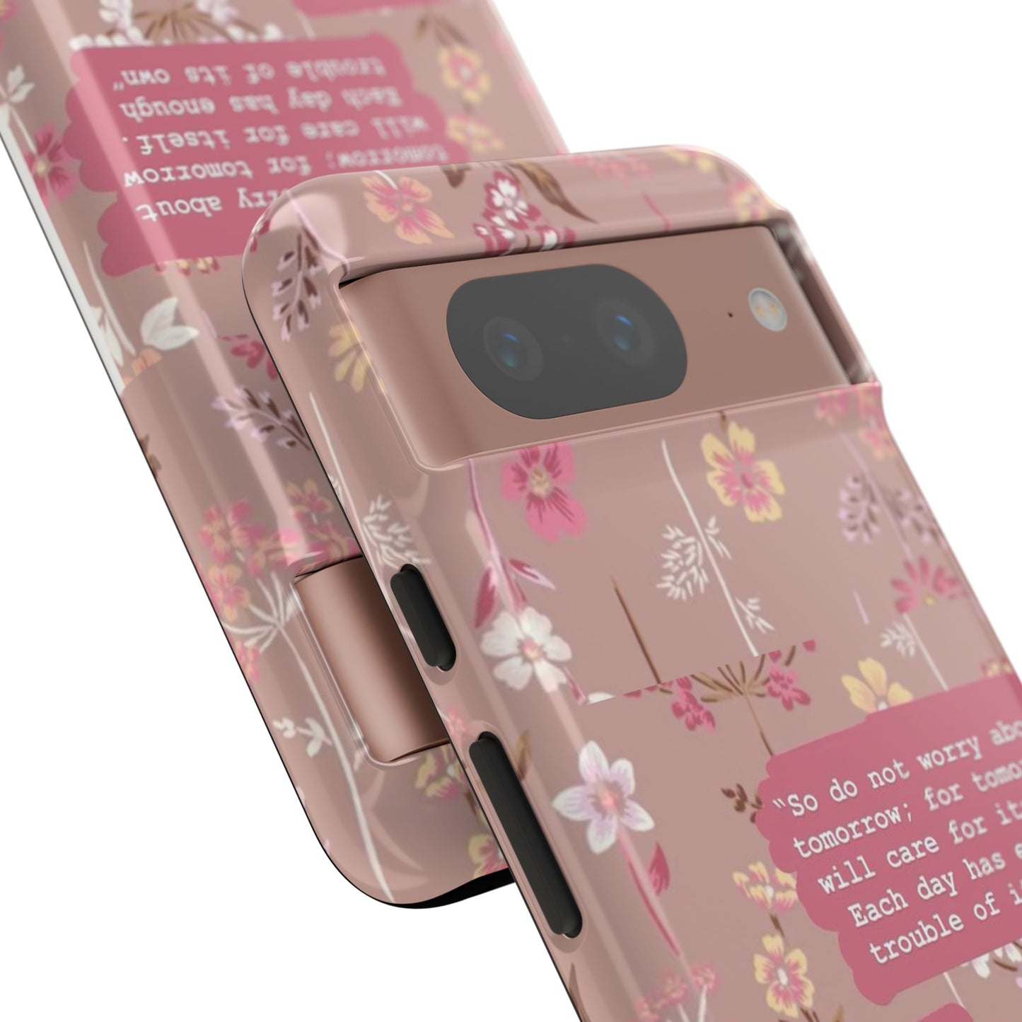 Phone Case Christian Bible Verse Matthew 6:34 Pink Floral Teen Girl Gift