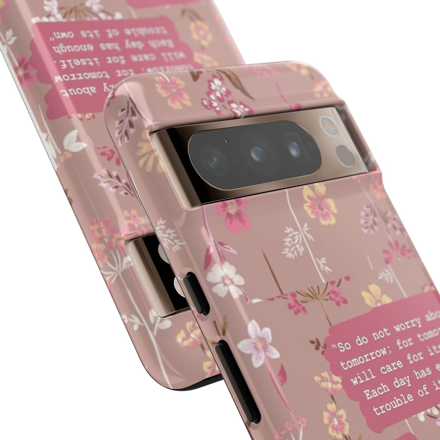 Phone Case Christian Bible Verse Matthew 6:34 Pink Floral Teen Girl Gift