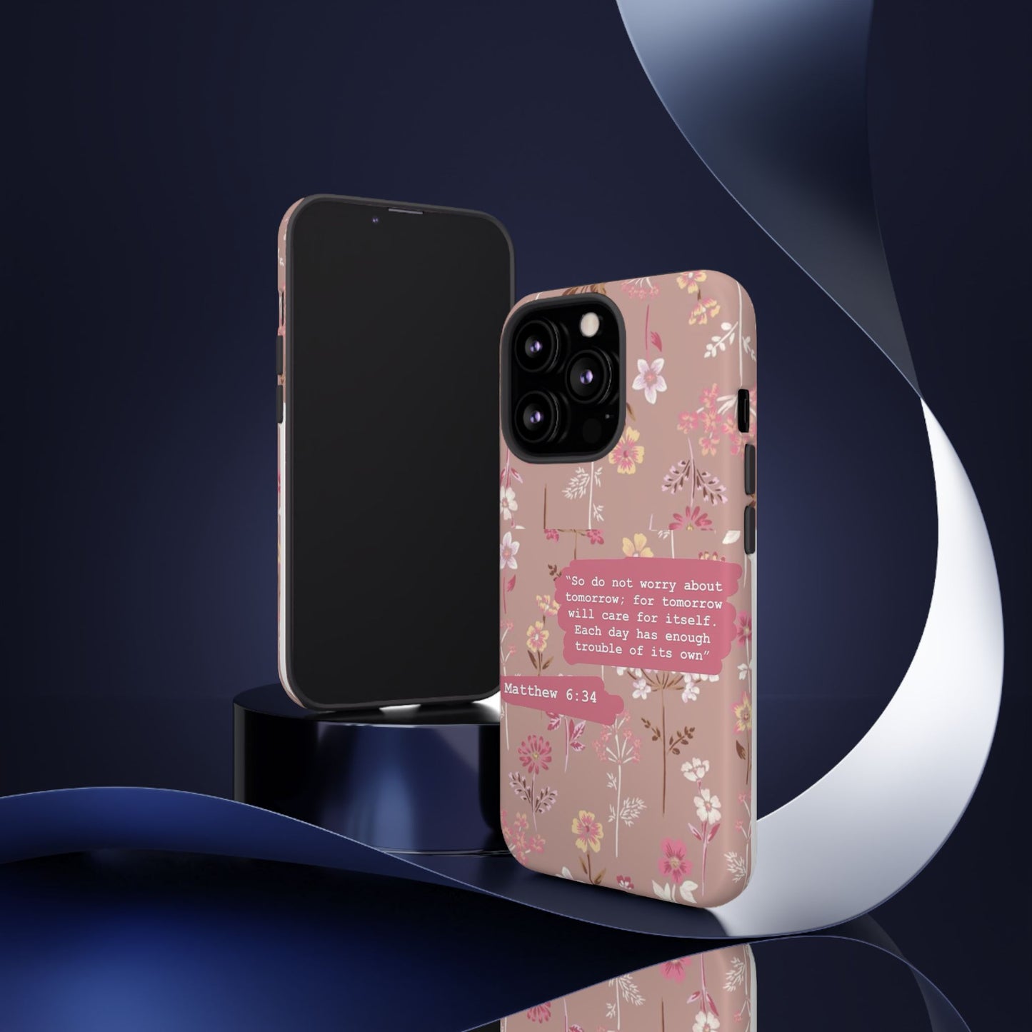 Phone Case Christian Bible Verse Matthew 6:34 Pink Floral Teen Girl Gift