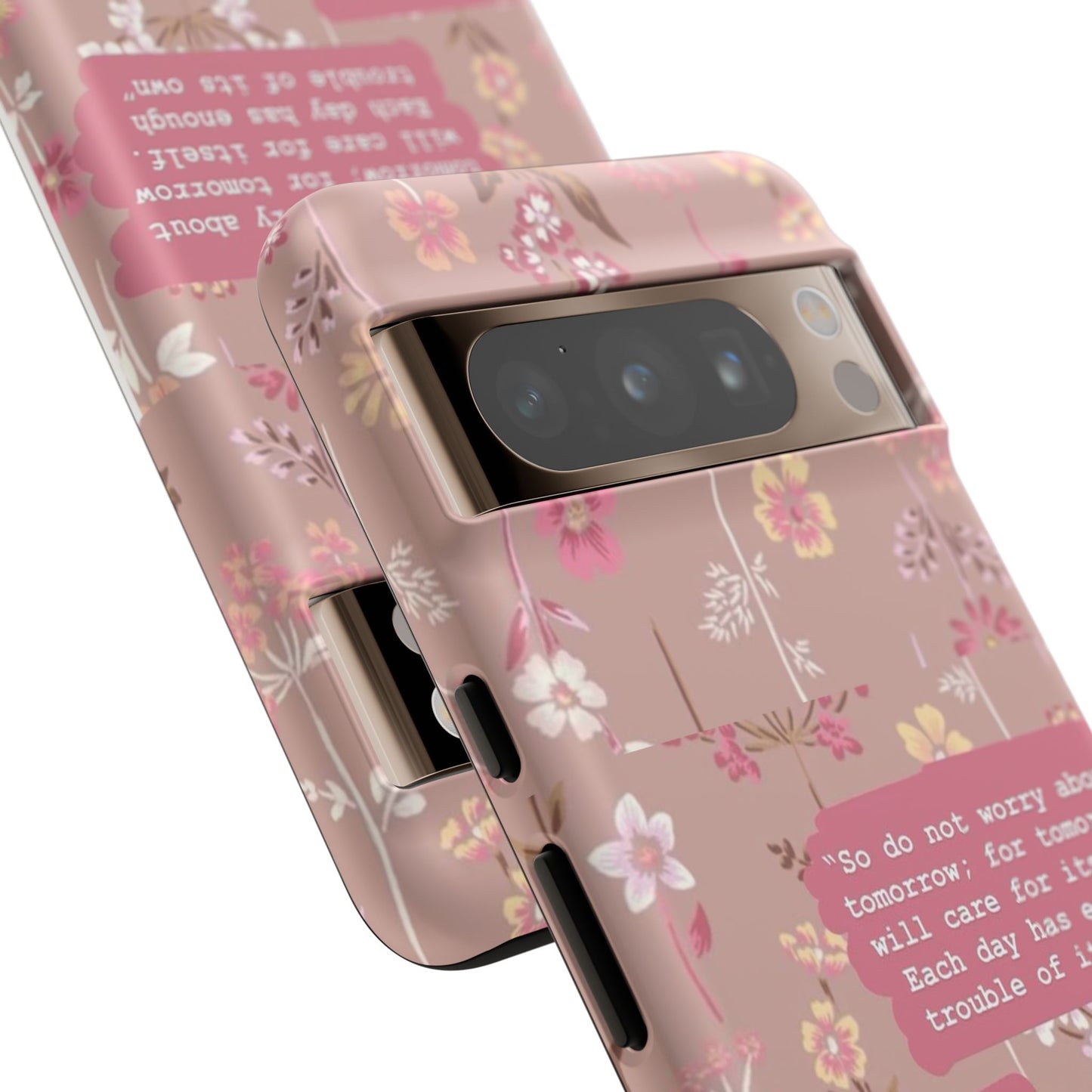 Phone Case Christian Bible Verse Matthew 6:34 Pink Floral Teen Girl Gift