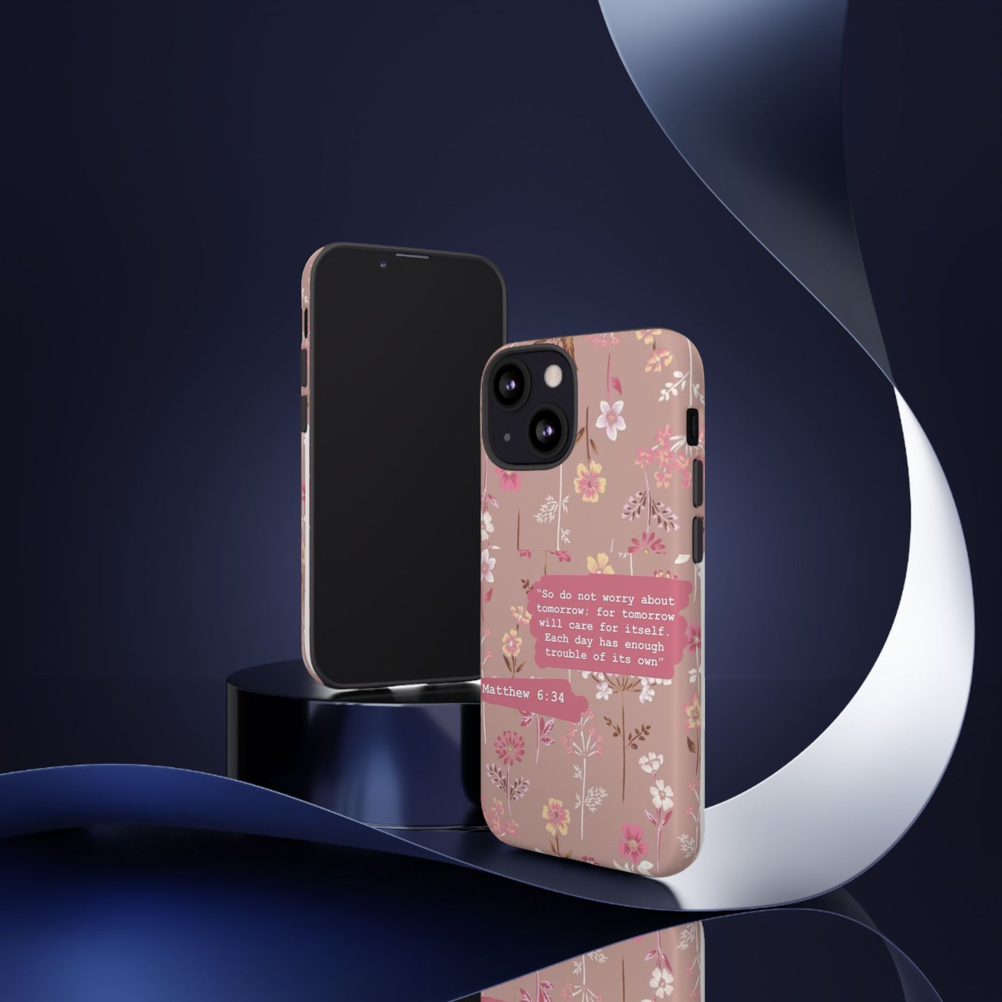 Phone Case Christian Bible Verse Matthew 6:34 Pink Floral Teen Girl Gift