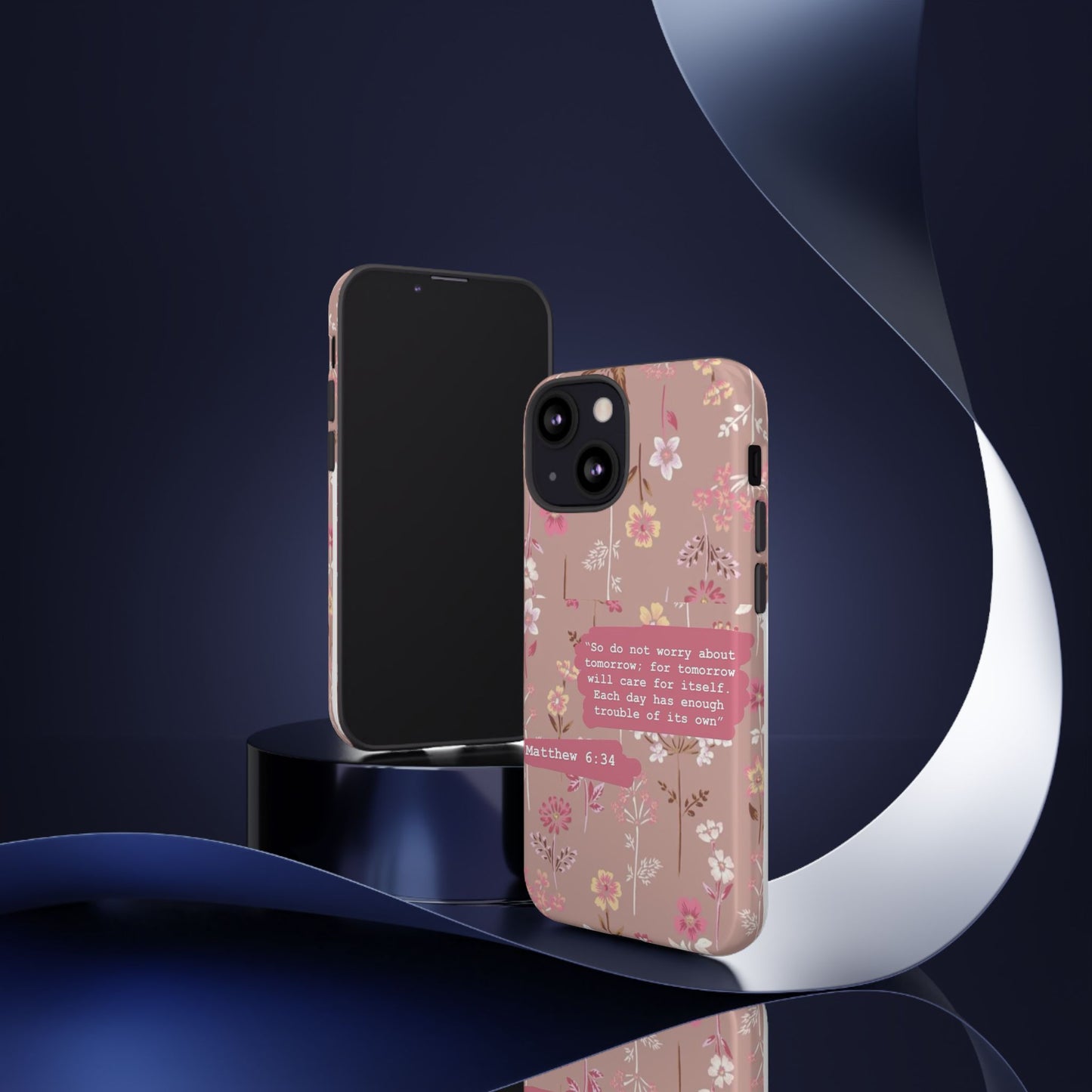 Phone Case Christian Bible Verse Matthew 6:34 Pink Floral Teen Girl Gift