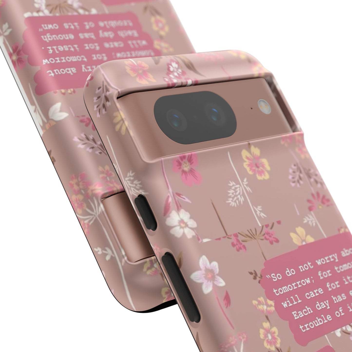 Phone Case Christian Bible Verse Matthew 6:34 Pink Floral Teen Girl Gift